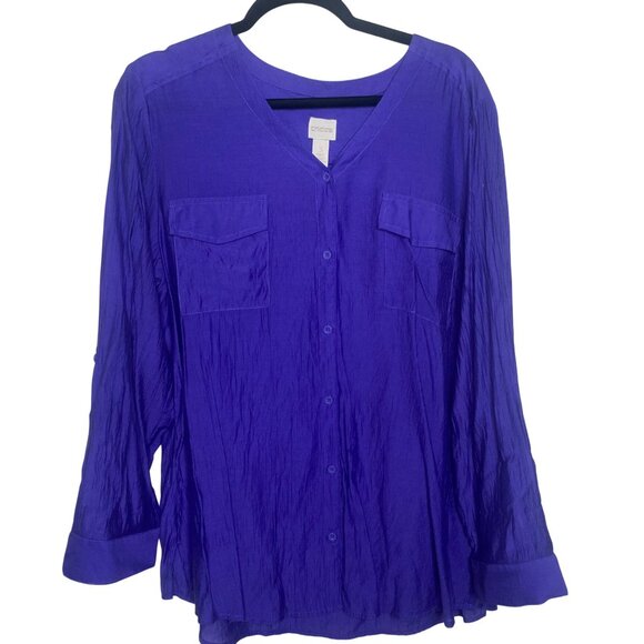 Chicos Button Up Blouses Lot Of 2 Womens Size 3 (US XL) Sheer Lightweight Roll T - Picture 3 of 15